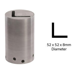 Adapter for installing angle iron posts, with the dimensions 52x52x8mm depicted