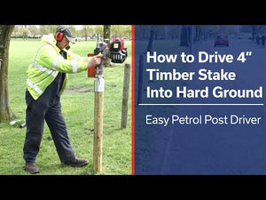 Using the Pilot Core Tool before knocking a stake in to make a pilot hole in difficult ground conditions